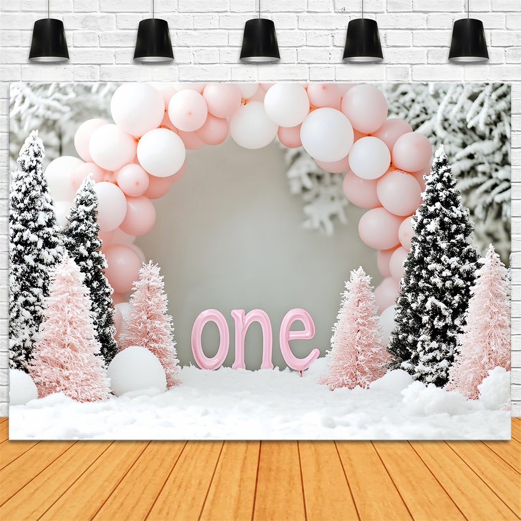 Winter-Schnee-Hintergrund Rosa Ballons Geburtstag Wunderland Winter-Hintergründe LXX510-63