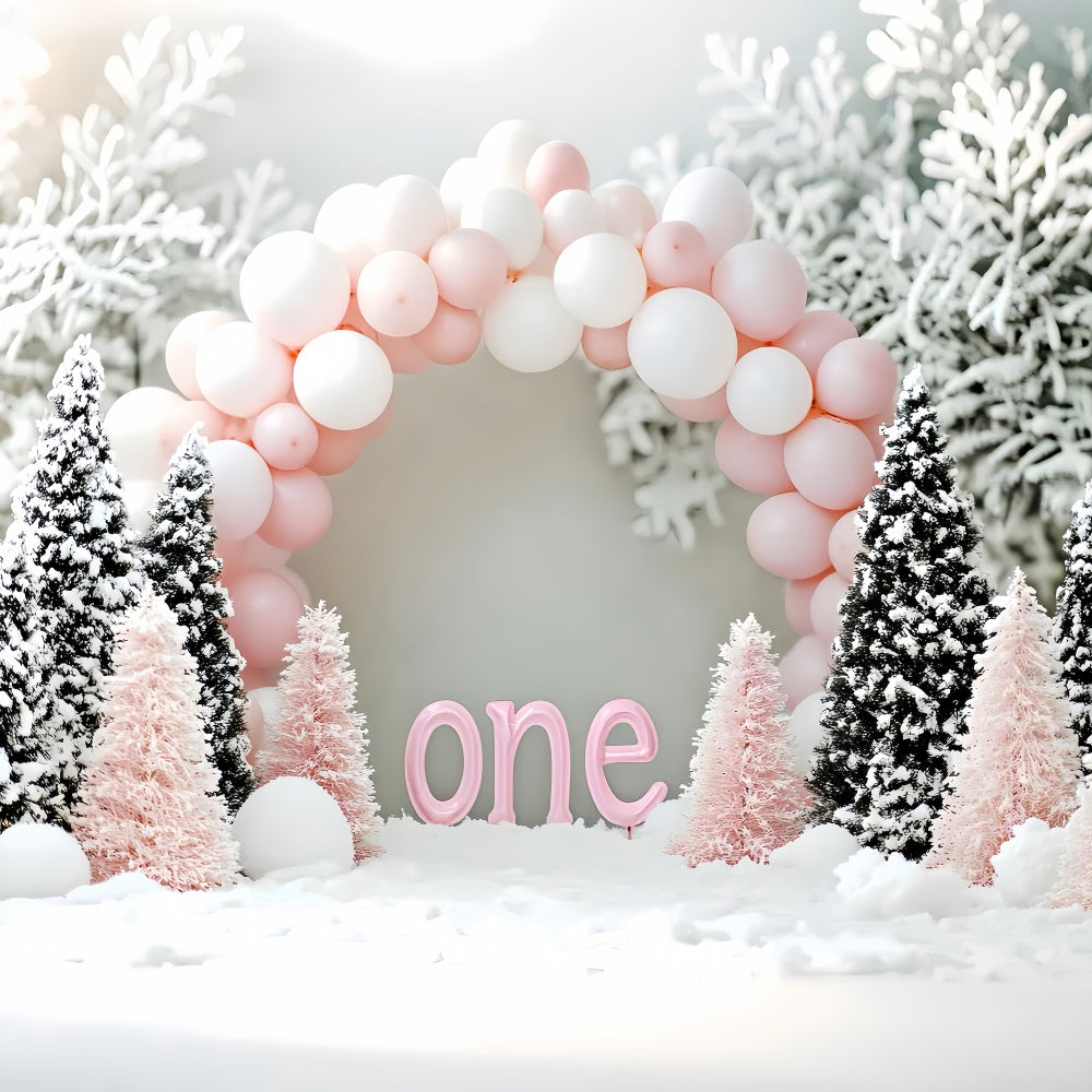 Winter-Schnee-Hintergrund Rosa Ballons Geburtstag Wunderland Winter-Hintergründe LXX510-63