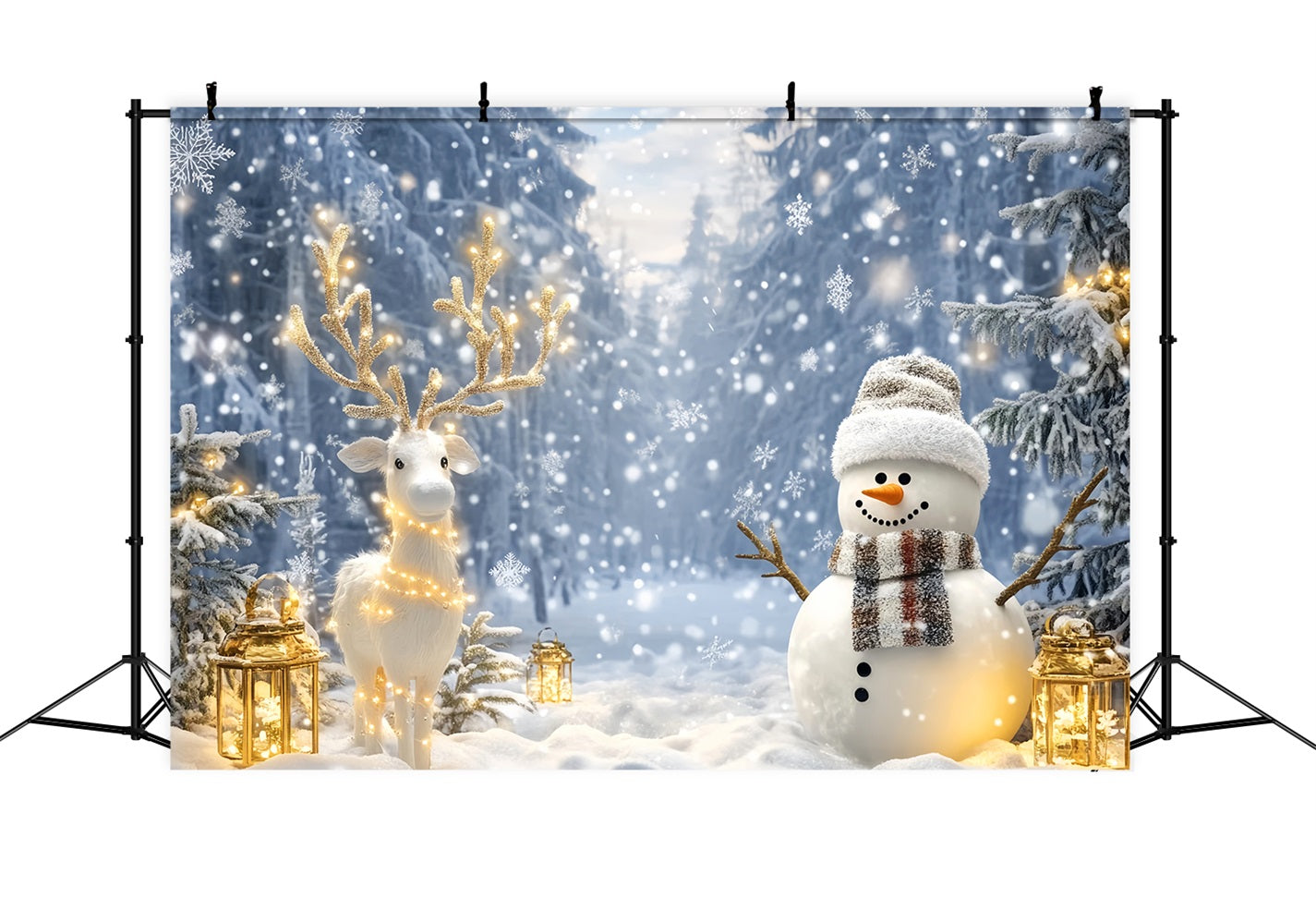 Wunderland-Hintergrund Schneemann Rentier Wald Glanz Winter-Foto-Hintergründe LXX510-65