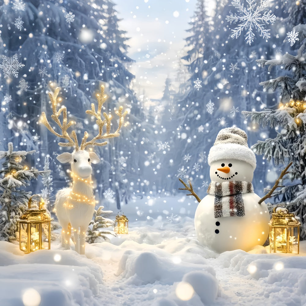 Wunderland-Hintergrund Schneemann Rentier Wald Glanz Winter-Foto-Hintergründe LXX510-65