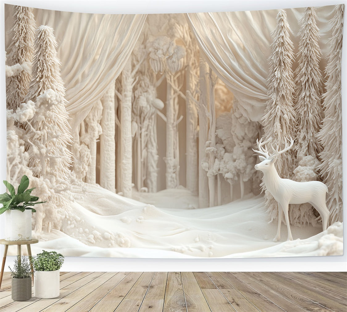 Wunderlandkulisse Elfenbeinfarbenes Rentier Winterwald Winterkulissen LXX510-68