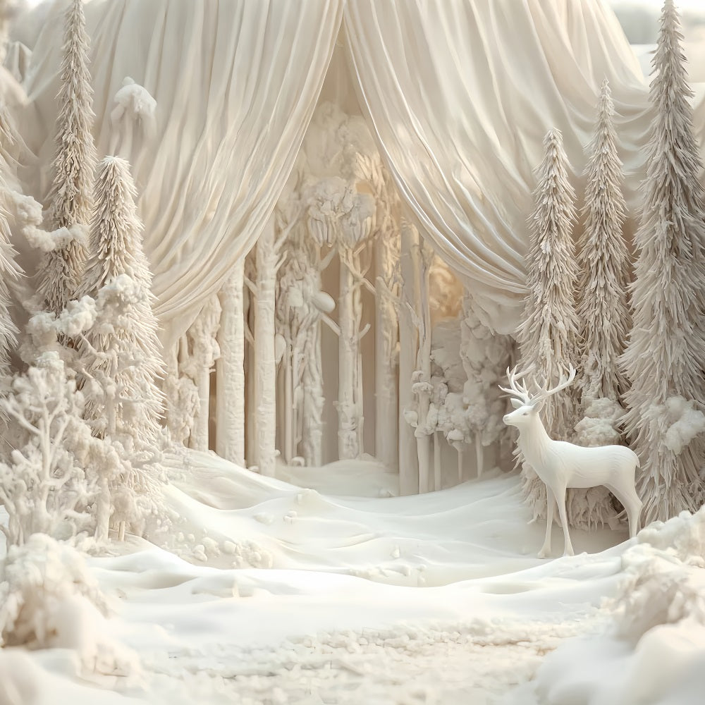 Wunderlandkulisse Elfenbeinfarbenes Rentier Winterwald Winterkulissen LXX510-68