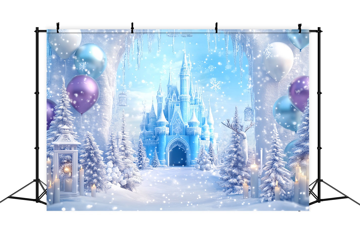 Winterwunderland-Hintergrund Gefrorener Palast Kerzenglanz Winter-Fotohintergründe LXX510-70