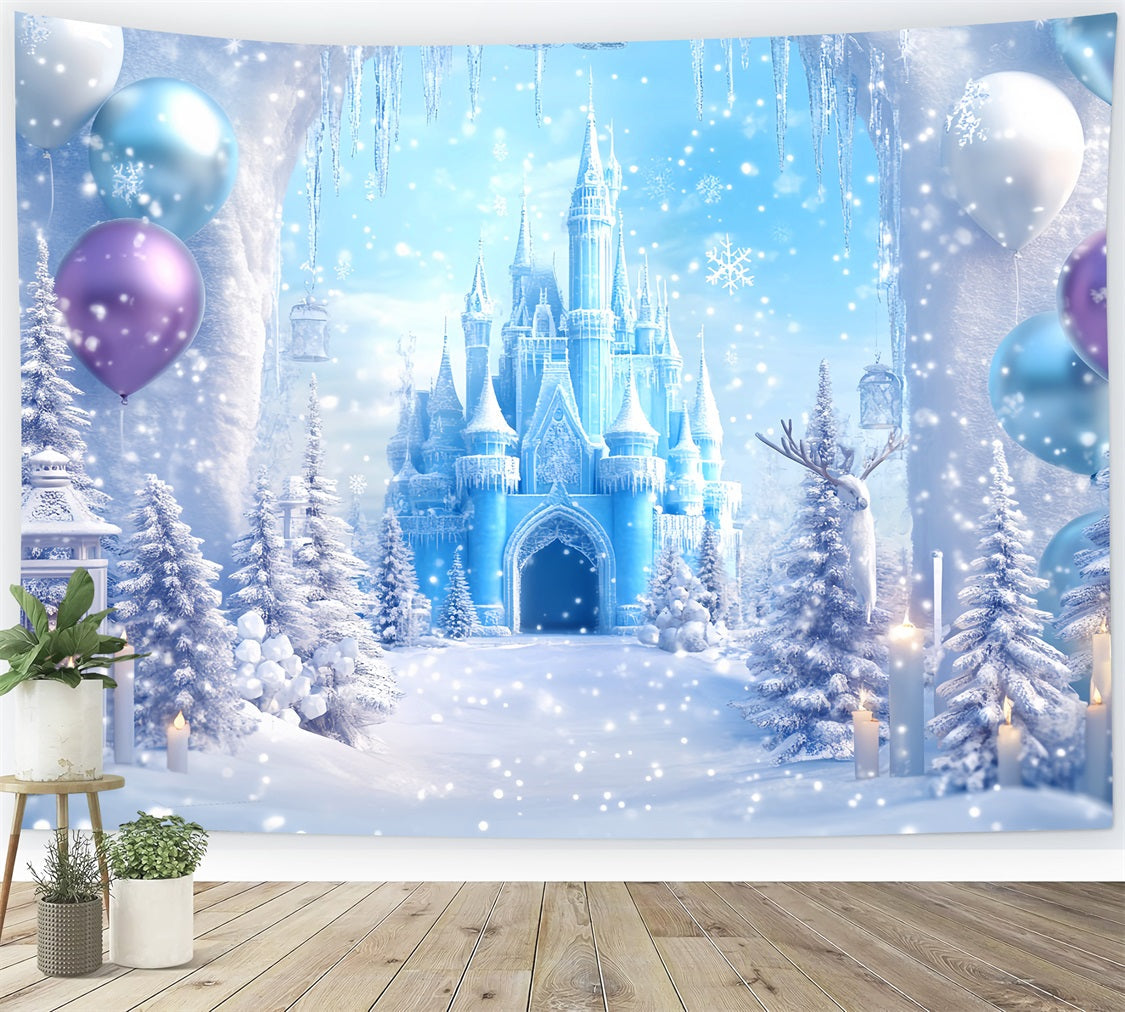 Winterwunderland-Hintergrund Gefrorener Palast Kerzenglanz Winter-Fotohintergründe LXX510-70