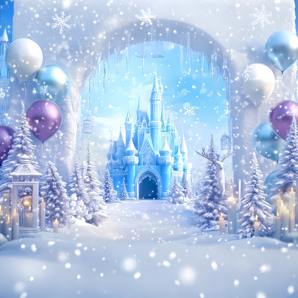 Winterwunderland-Hintergrund Gefrorener Palast Kerzenglanz Winter-Fotohintergründe LXX510-70