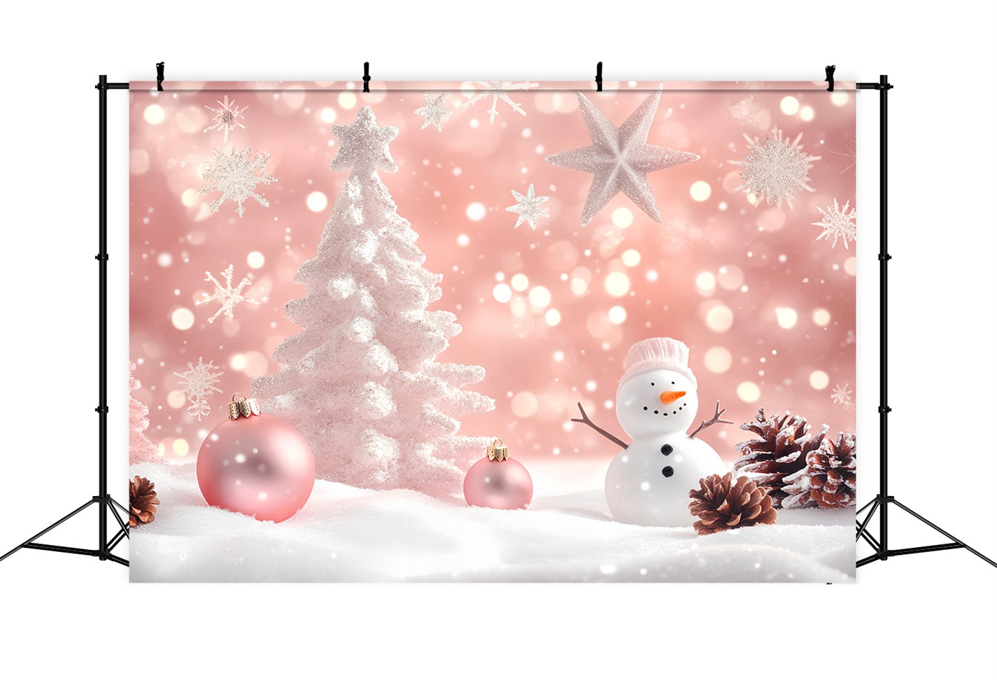 Winter-Fotohintergrund Rosa Schneemann Weihnachtscharme Schneeflocken-Hintergrund LXX510-71