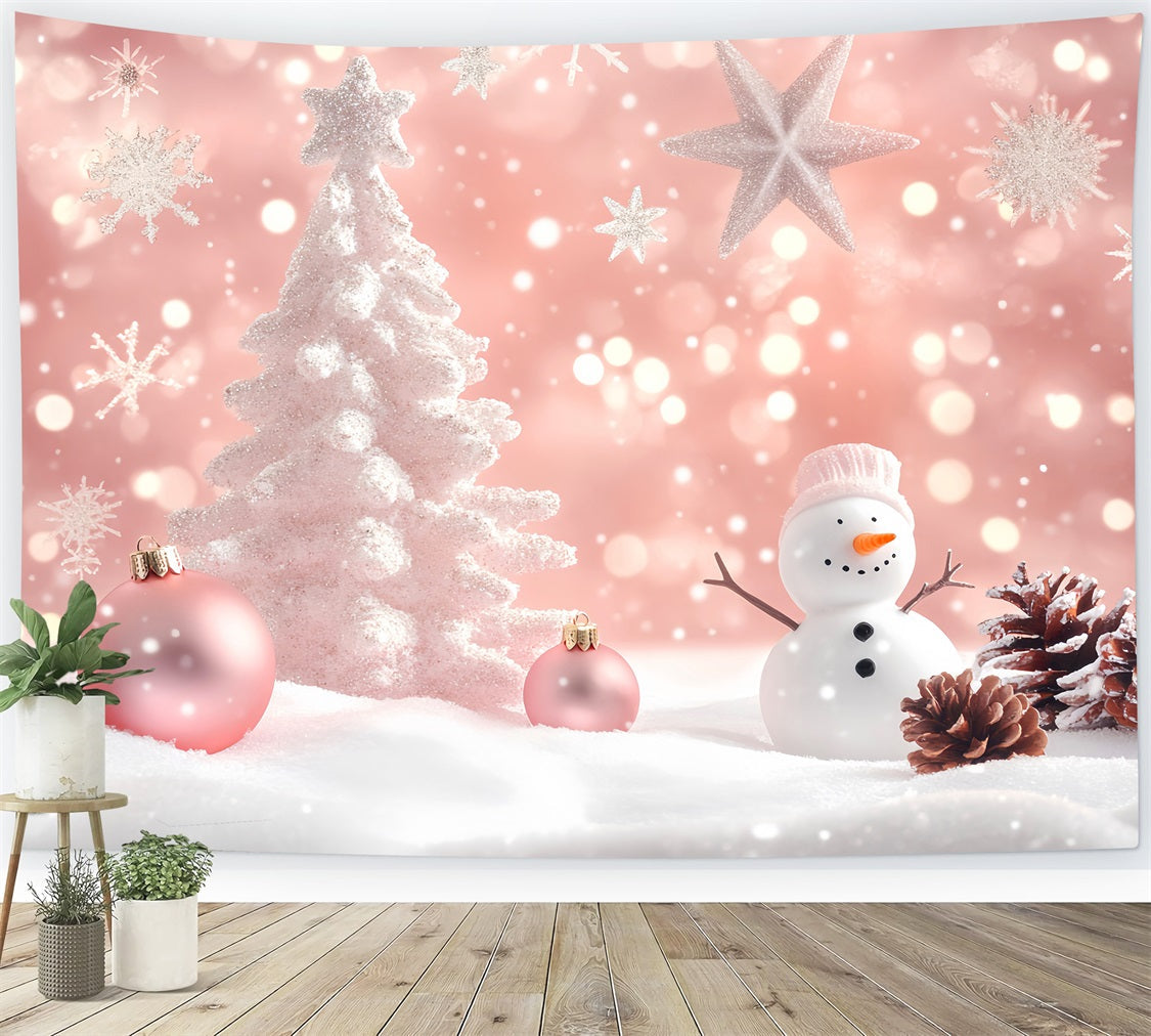 Winter-Fotohintergrund Rosa Schneemann Weihnachtscharme Schneeflocken-Hintergrund LXX510-71
