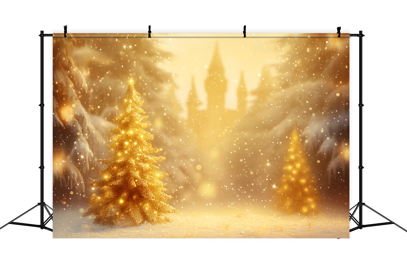 Winterwald-Hintergrund Goldener Weihnachtsbaum Glanz Winter-Foto-Hintergründe LXX510-74