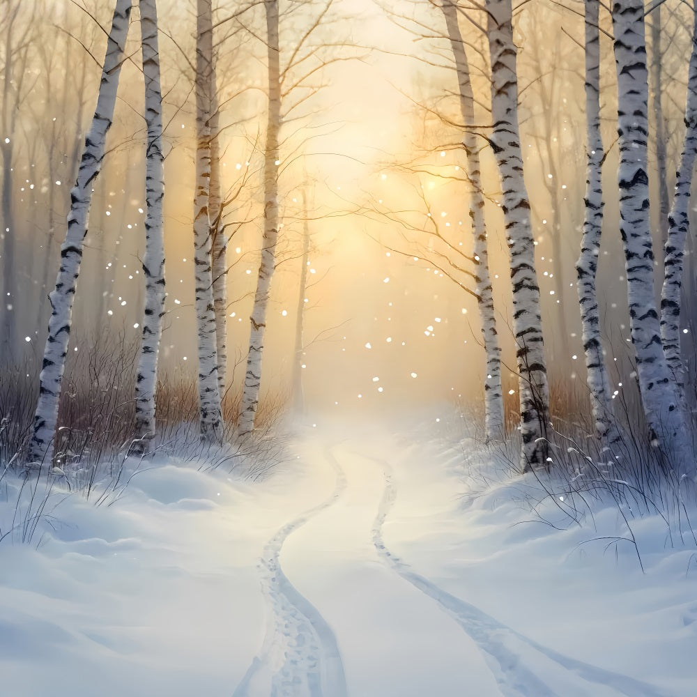 Winterwunderland-Hintergrund Goldene Birke Winterpfad Winterhintergrund LXX510-77