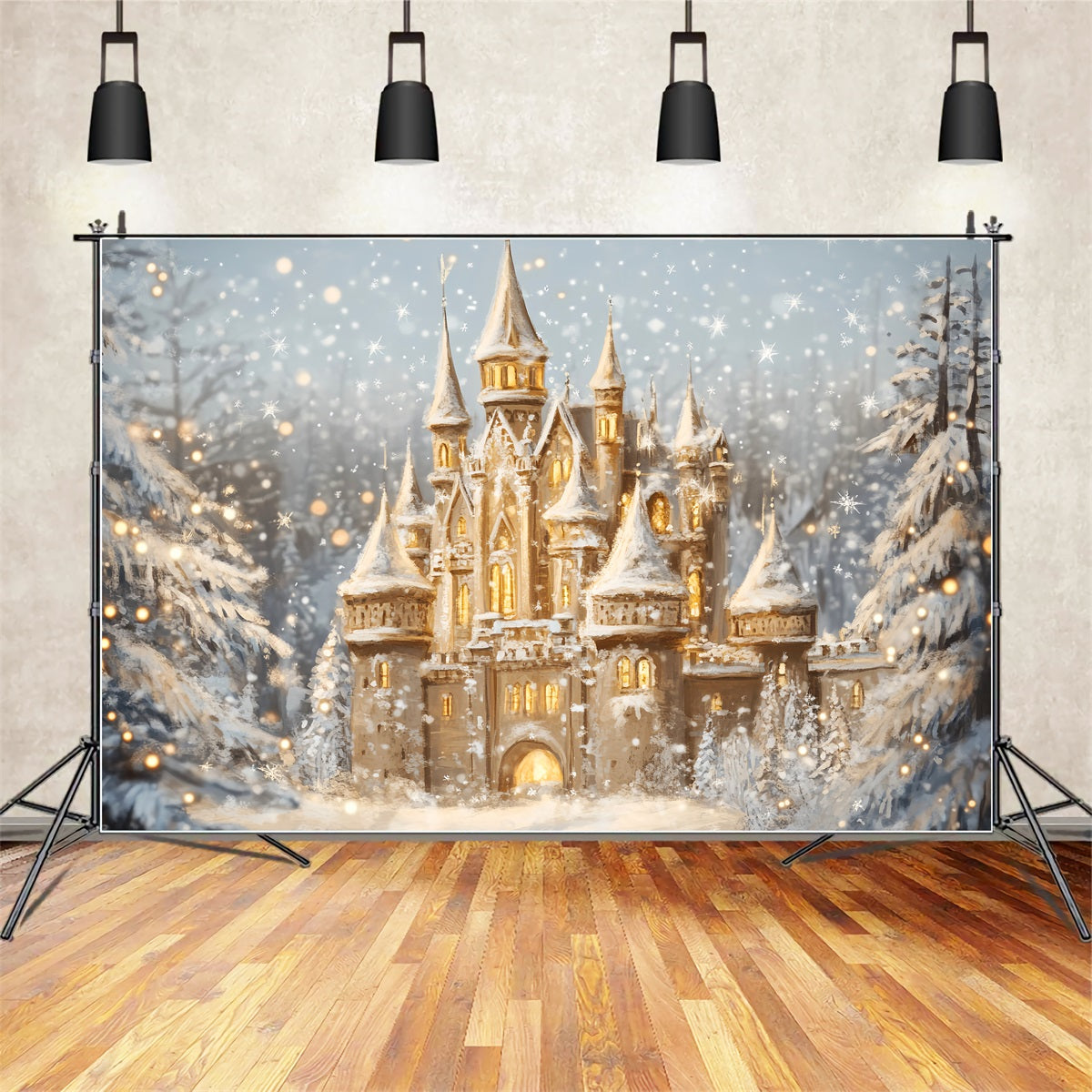 Winterwunderland-Hintergrund Gemütliches Schloss Schneeglühen Winterhintergründe LXX510-78