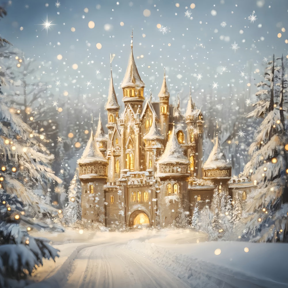 Winterwunderland-Hintergrund Gemütliches Schloss Schneeglühen Winterhintergründe LXX510-78