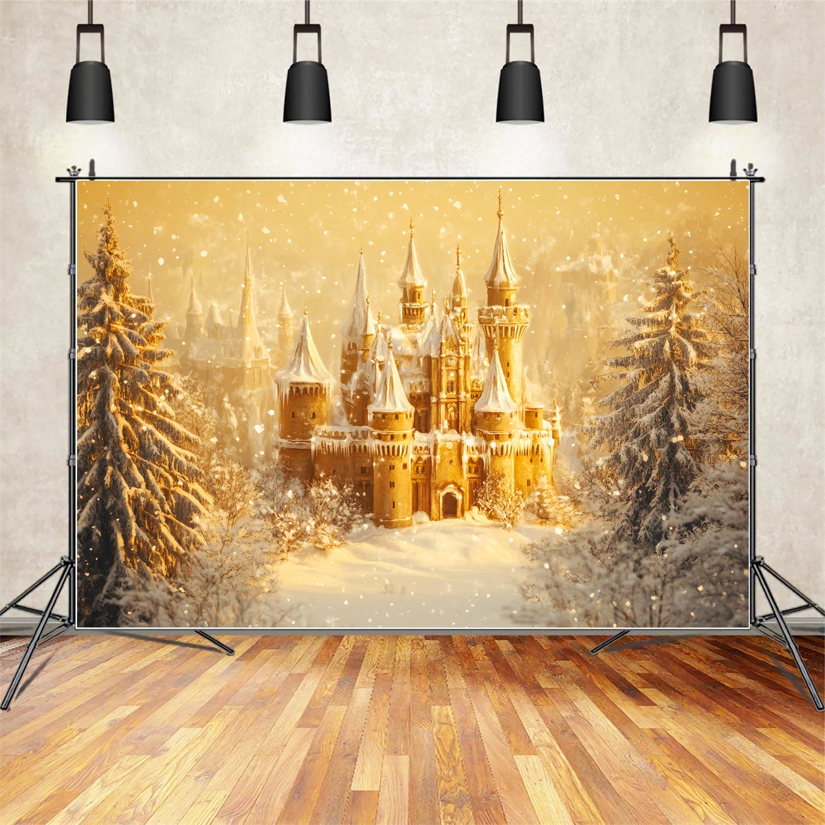Winterwunderland-Hintergrund Goldene Dämmerung Eisschloss Winter-Fotohintergründe LXX510-79