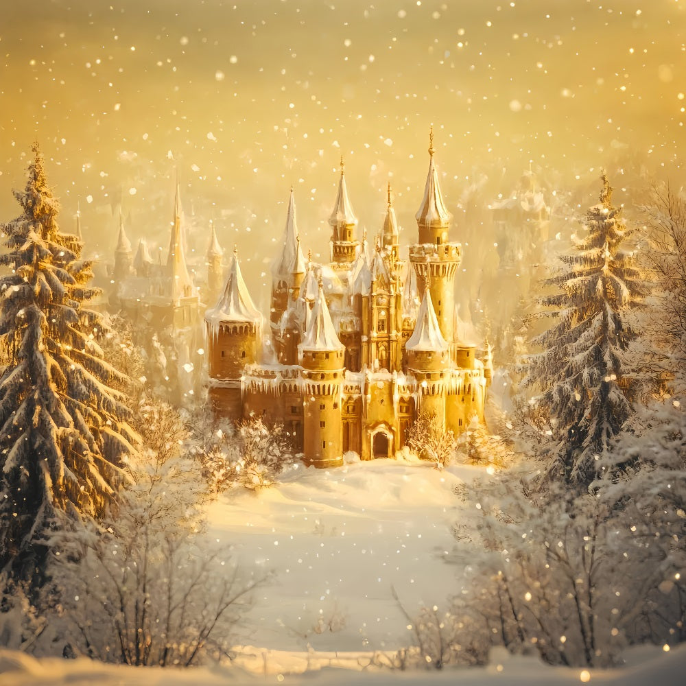 Winterwunderland-Hintergrund Goldene Dämmerung Eisschloss Winter-Fotohintergründe LXX510-79