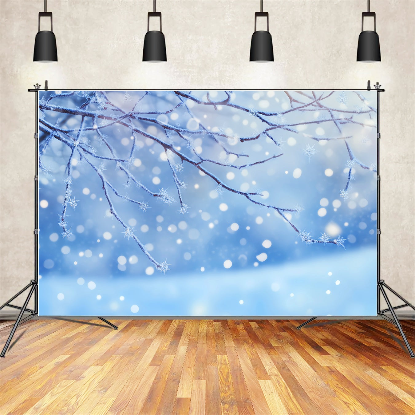 Winter-Schnee-Hintergrund Vereister Ast Schneeflocken Glühen Winter-Fotohintergründe LXX510-80