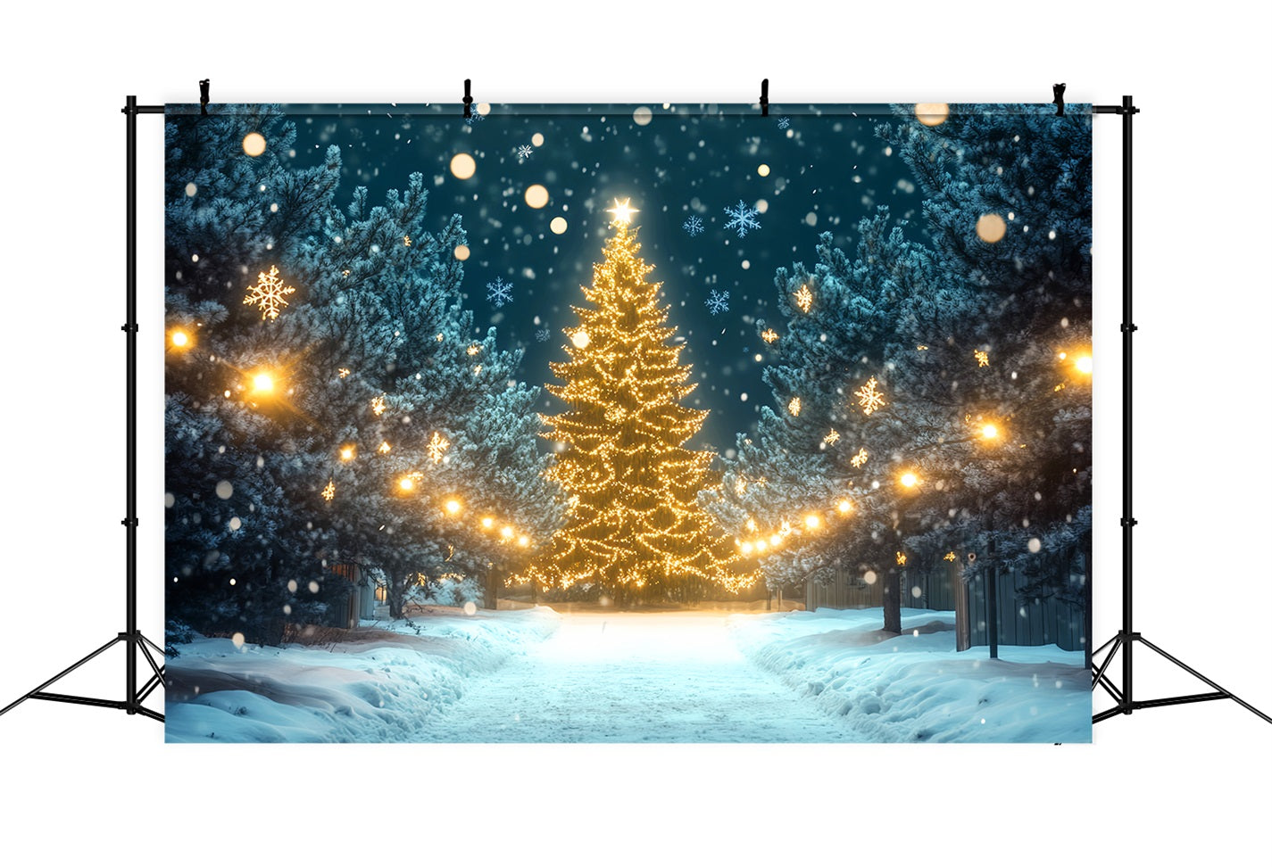 Winterwunderland-Hintergrund Weihnachtsbaum-Lichterweg Winterhintergründe LXX510-81