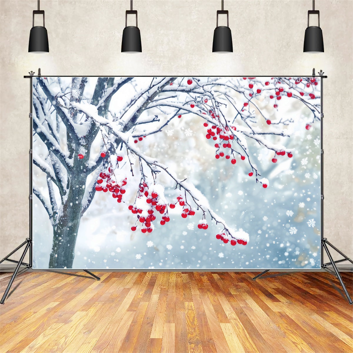 Winter-Schnee-Hintergrund Rote Beeren Schneezweige Winter-Fotohintergründe LXX510-83