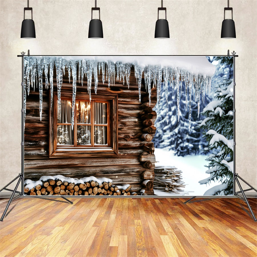 Winter-Fotohintergrund Gemütliche Hütte Eiszapfenfenster Winterhintergrund LXX510-84