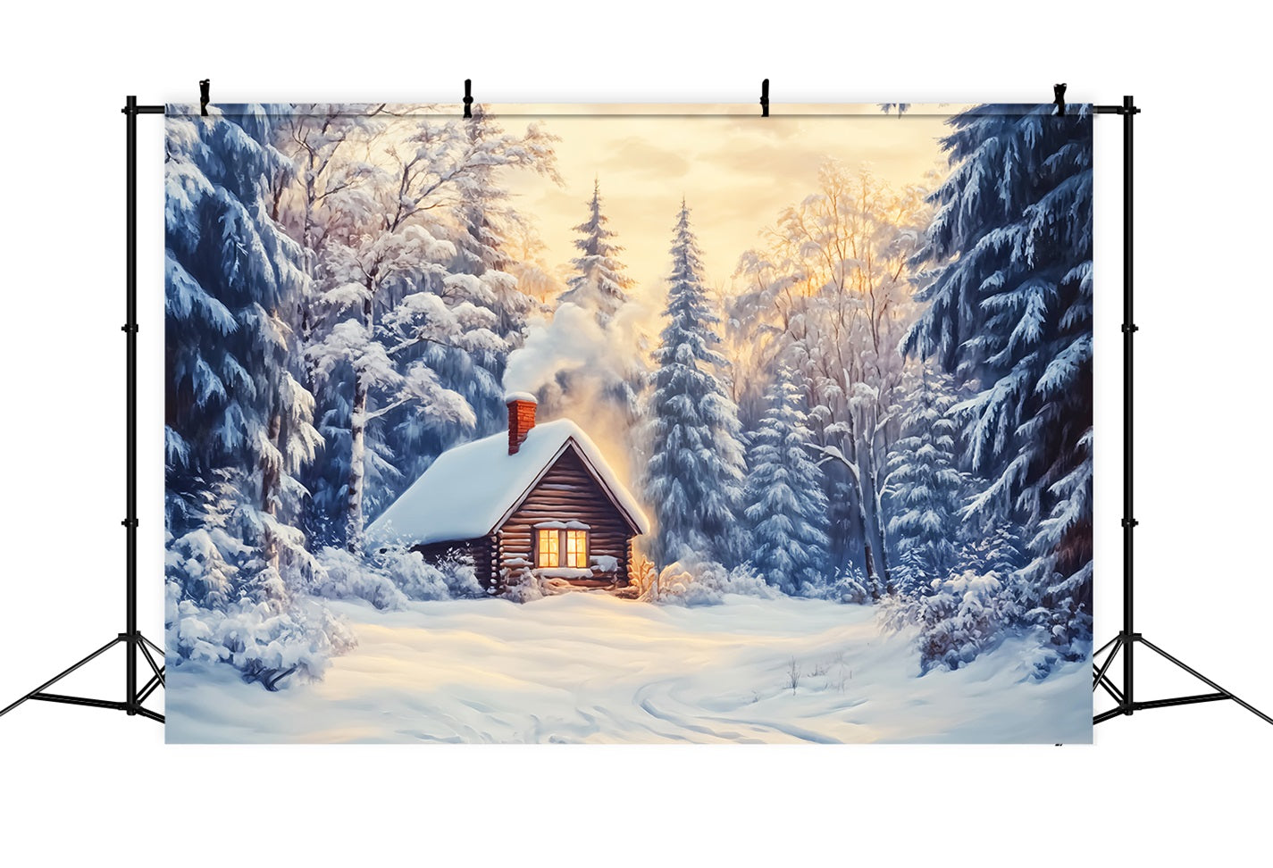 Winterwunderland-Hintergrund Schneehütte Waldglanz Winter-Fotohintergründe LXX510-85