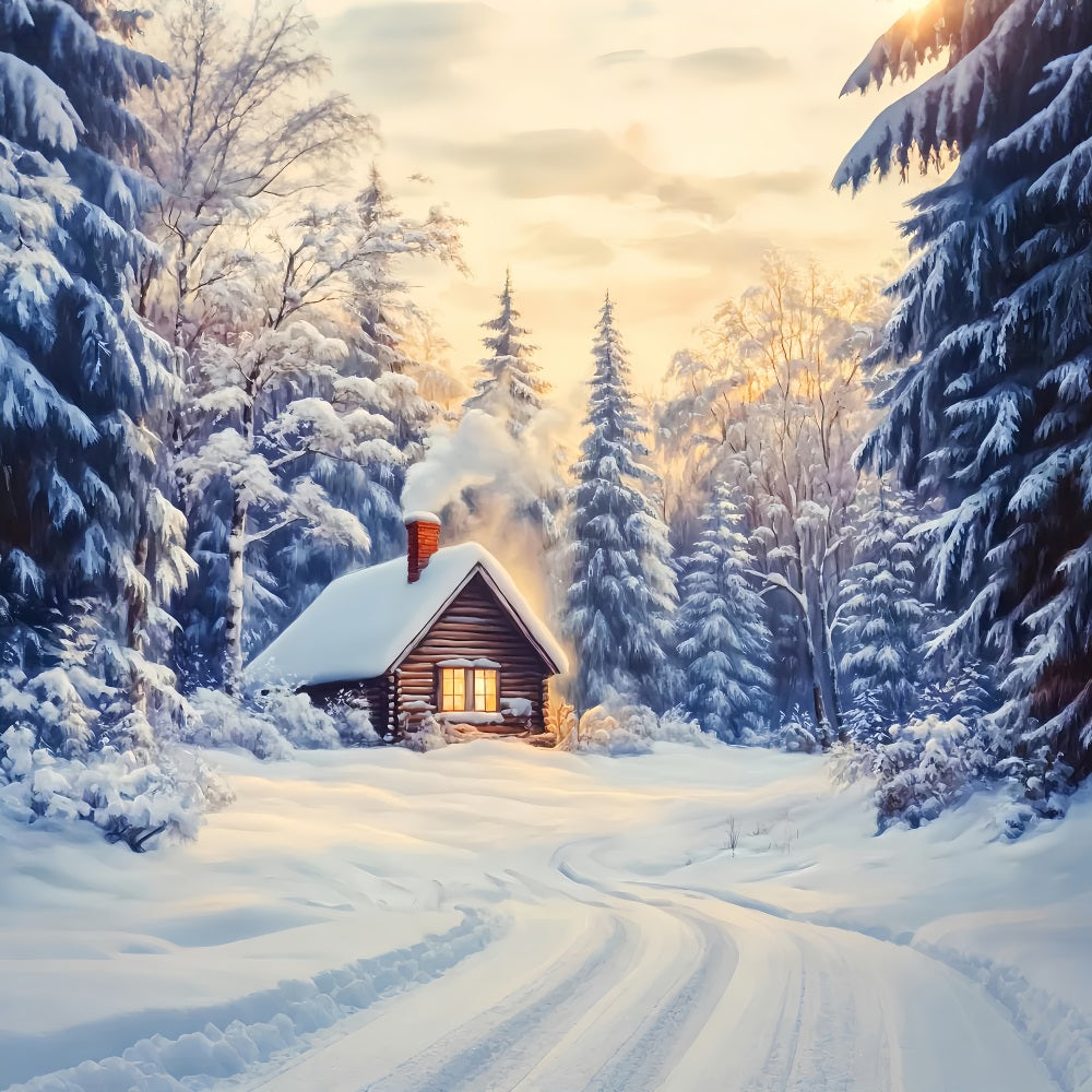 Winterwunderland-Hintergrund Schneehütte Waldglanz Winter-Fotohintergründe LXX510-85