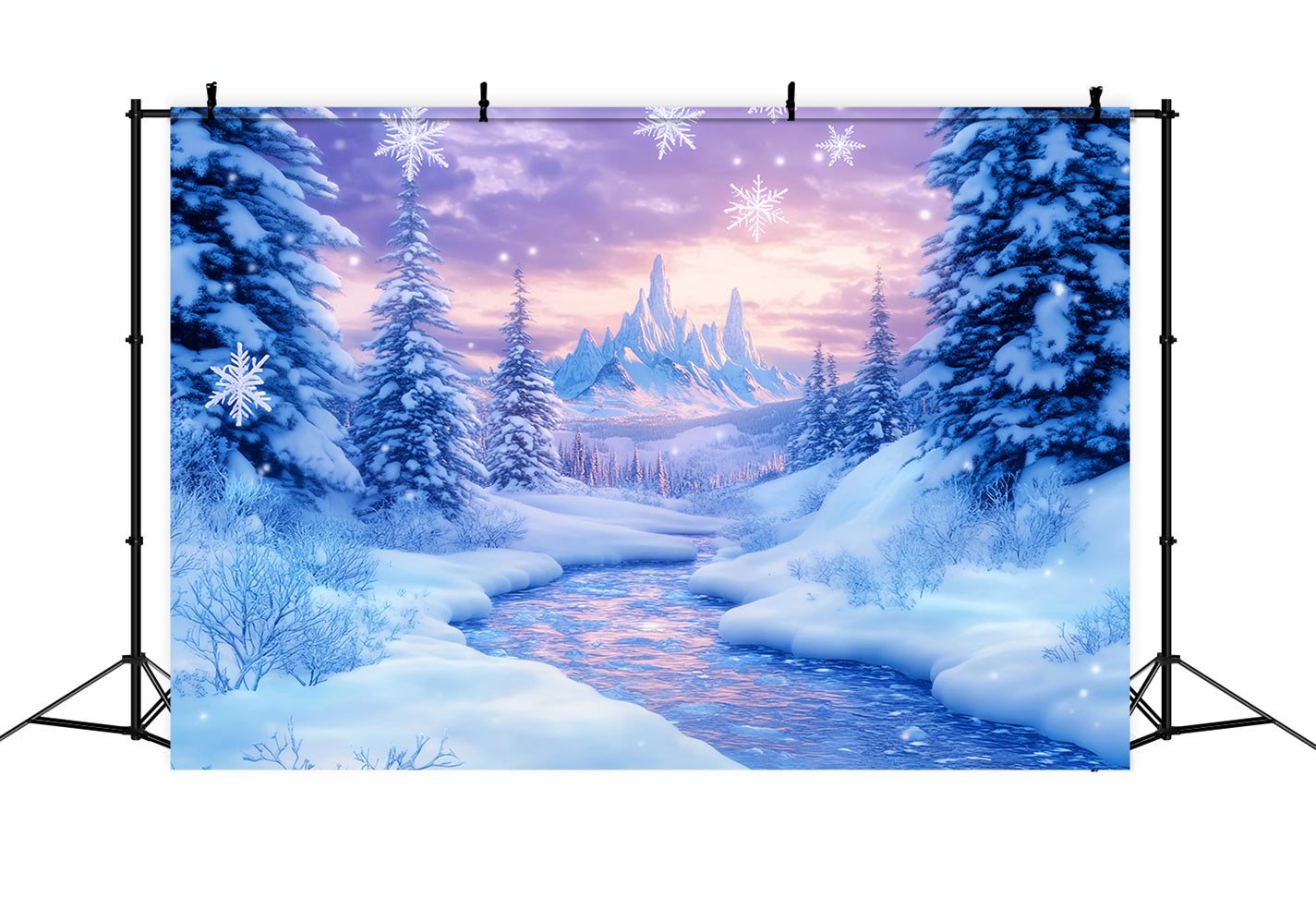 Wunderland-Hintergrund Gefrorener Fluss Bergdämmerung Winter-Fotohintergründe LXX510-86