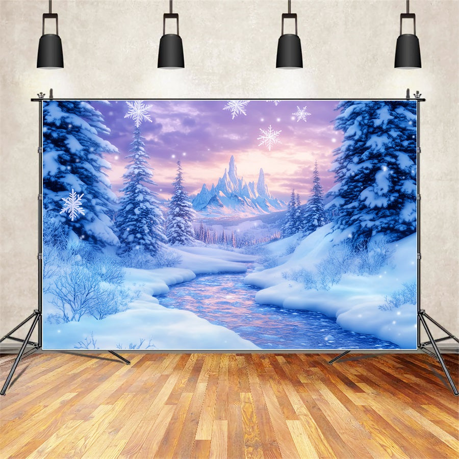 Wunderland-Hintergrund Gefrorener Fluss Bergdämmerung Winter-Fotohintergründe LXX510-86