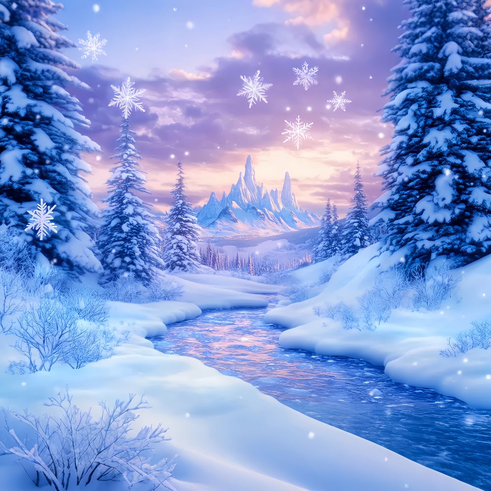 Wunderland-Hintergrund Gefrorener Fluss Bergdämmerung Winter-Fotohintergründe LXX510-86