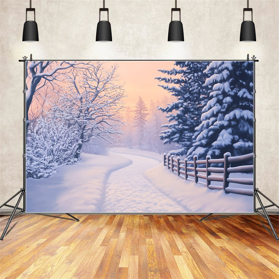 Wunderland-Hintergrund Verschneiter Weg Goldene Kiefern Winterhintergrund für Fotografie LXX510-89