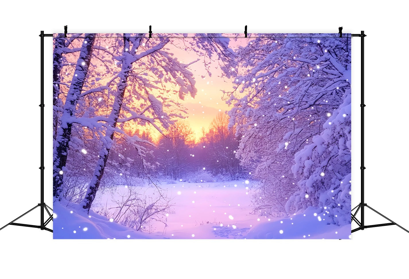 Winterwunderland-Hintergrund Rosa Sonnenaufgang Schneewald Winterhintergrund LXX510-92