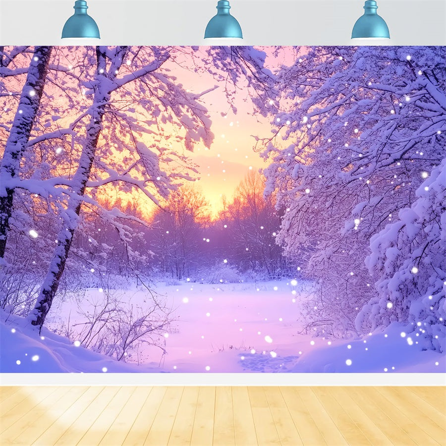 Winterwunderland-Hintergrund Rosa Sonnenaufgang Schneewald Winterhintergrund LXX510-92