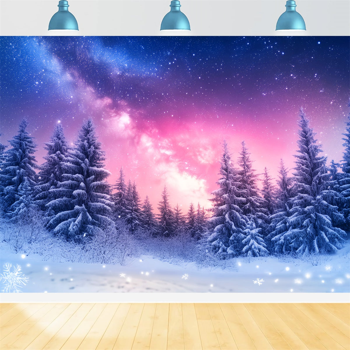 Winterhimmel-Hintergrund Galaxie Schnee Kiefernglühen Winterfotografie-Hintergründe LXX510-96