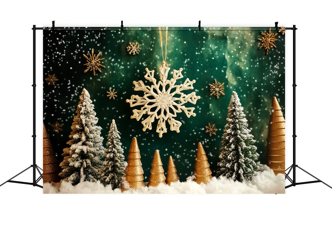 Schneeflocken-Hintergrund Goldener Schneeflockenwald Magische Winterhintergründe LXX510-98