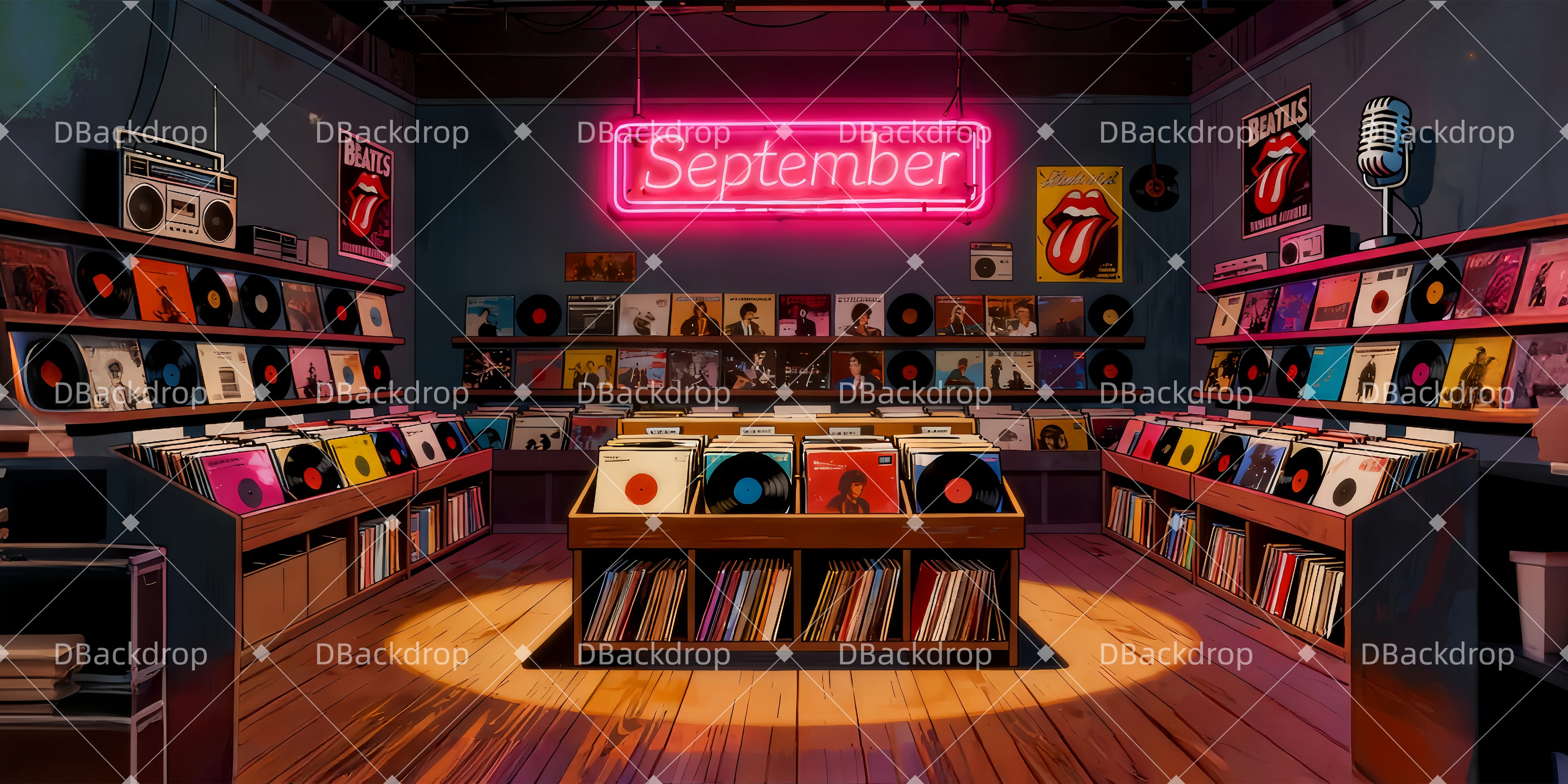 Bühne Theatervorhang Retro-Plattenzimmer Theatervorhang samt LXX510-T35