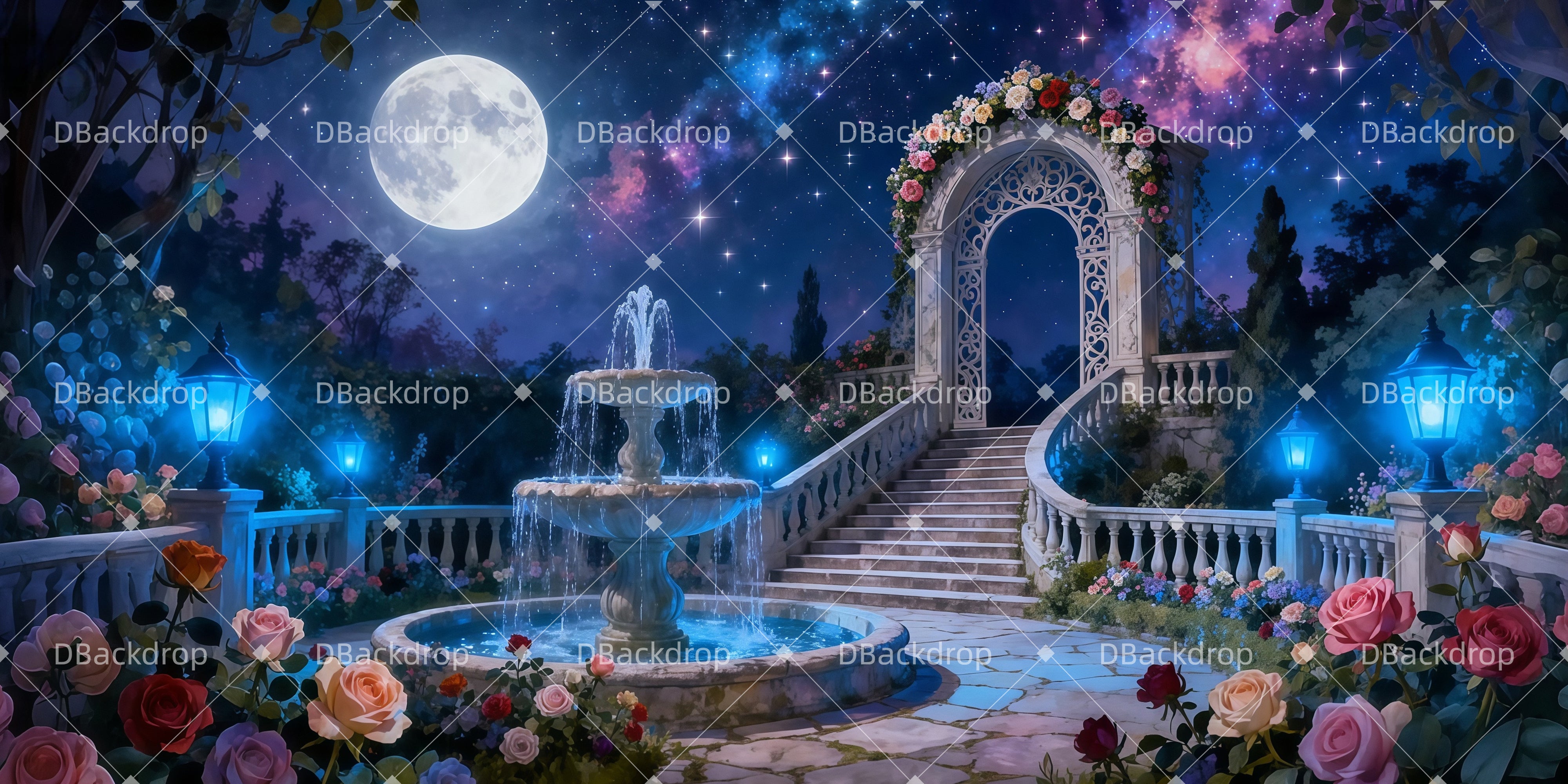 Vorhang Theaterbühne Mondlicht-Rosengarten Theaterwand LXX511-T21