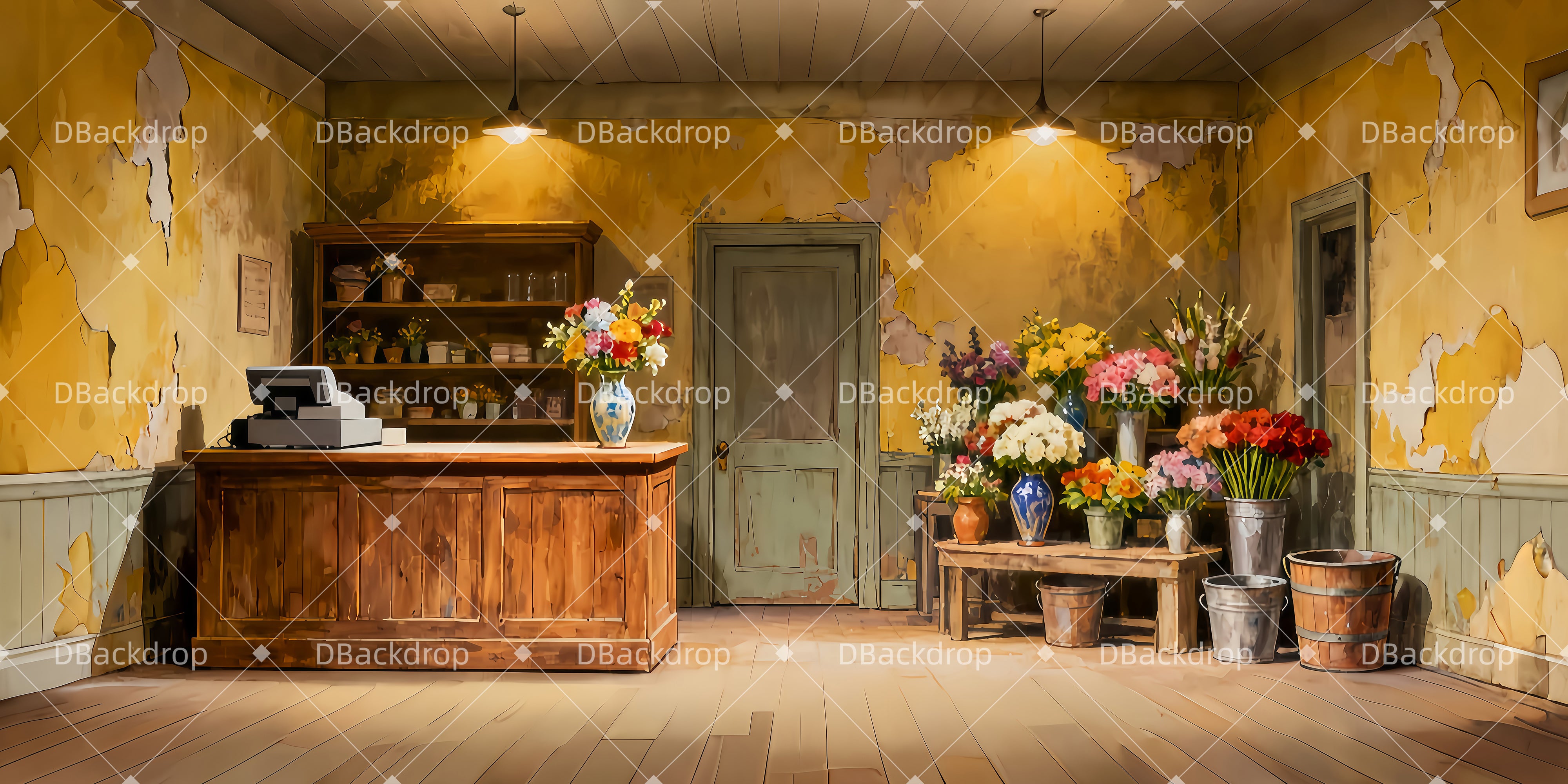 Vorhang Theaterbühne Vintage-Blumenladen Theatervorhang stoff LXX511-T3