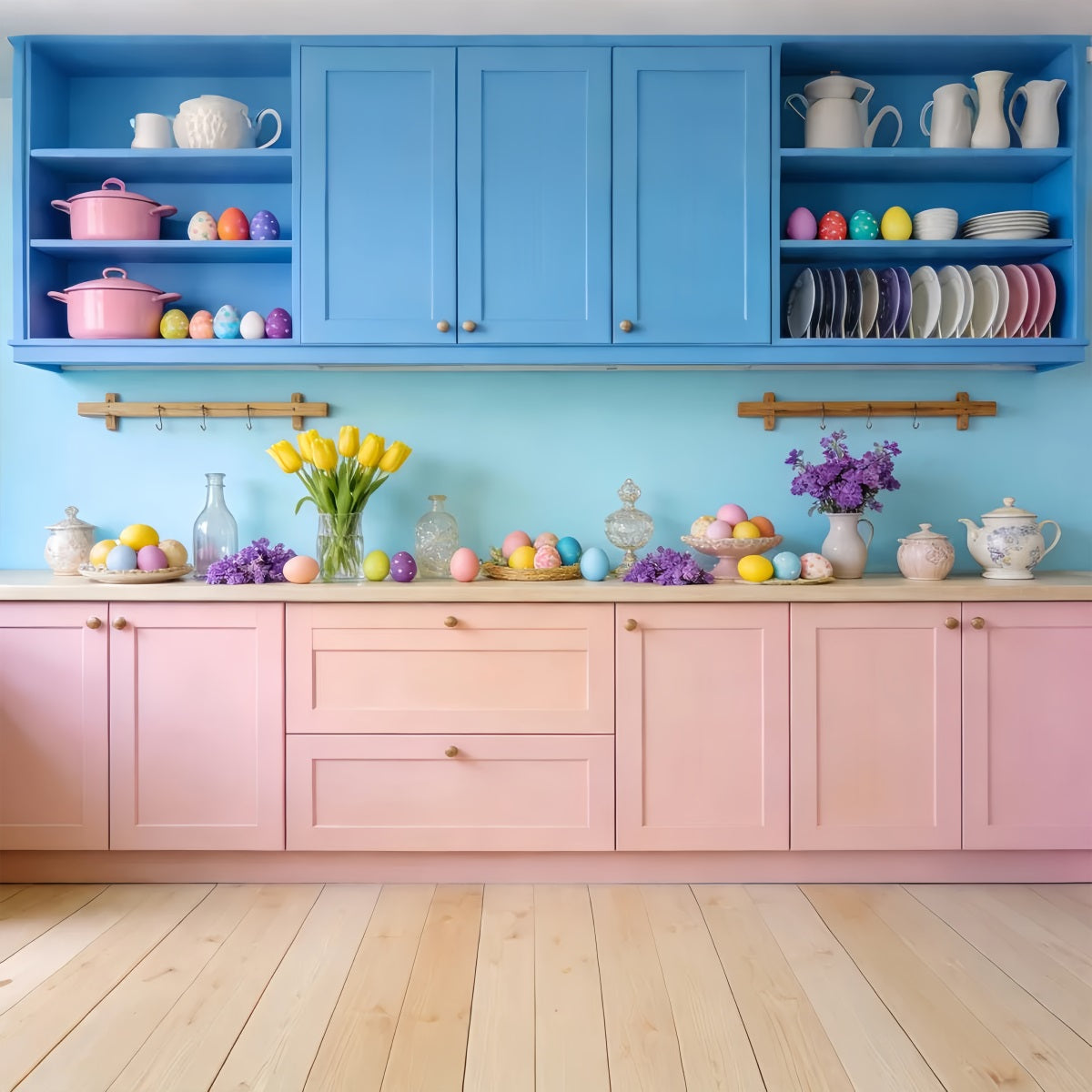 Oster-Hintergrund Pastellfarbene Küche Eier-Auslage Rustikaler Oster-Hintergrund LXX512-103