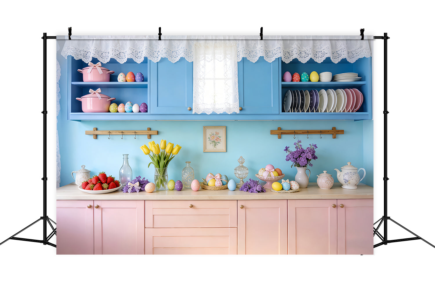 Rustikaler Oster-Hintergrund Vintage-blaue Küche Eier-Oster-Foto-Hintergrund LXX512-104