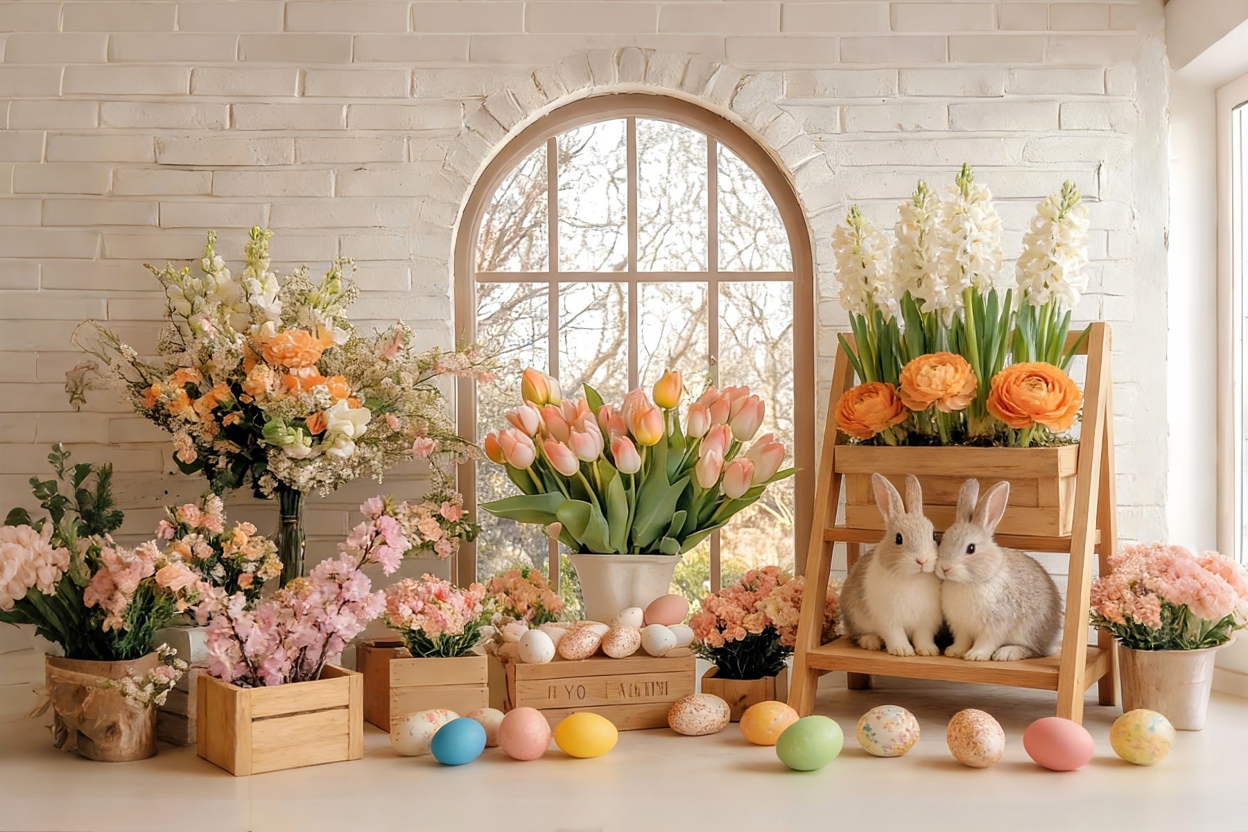 Tulpen Hintergrund Sonniger Frühling Hase Blumen Studio Peter Rabbit Hintergrund LXX512-113