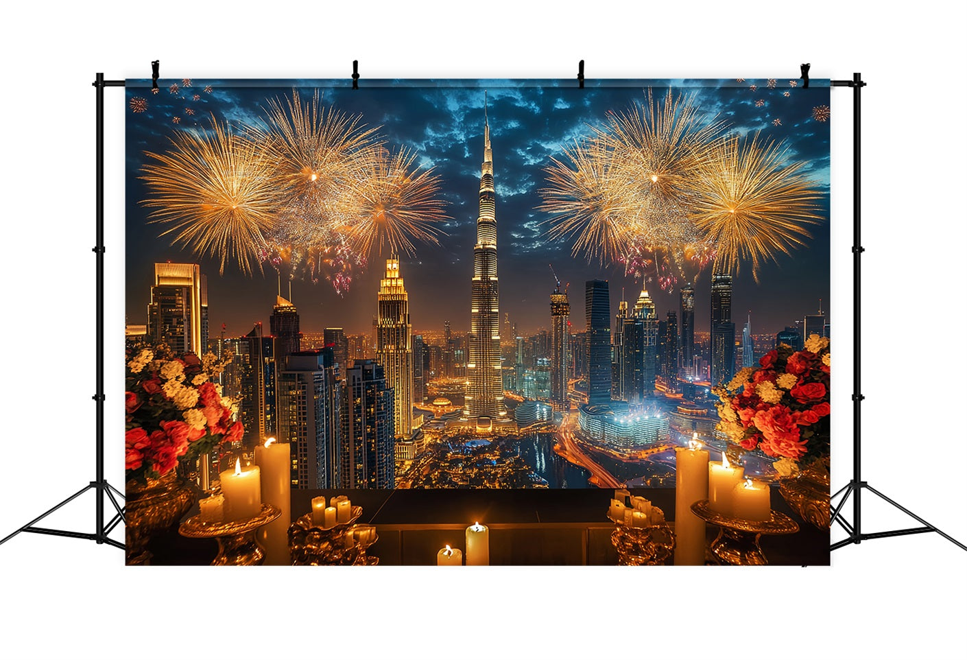 Frohes Neues Jahr-Hintergrund Luxuriöse Stadt-Skyline Feuerwerk Stadtnacht-Hintergrund LXX512-14