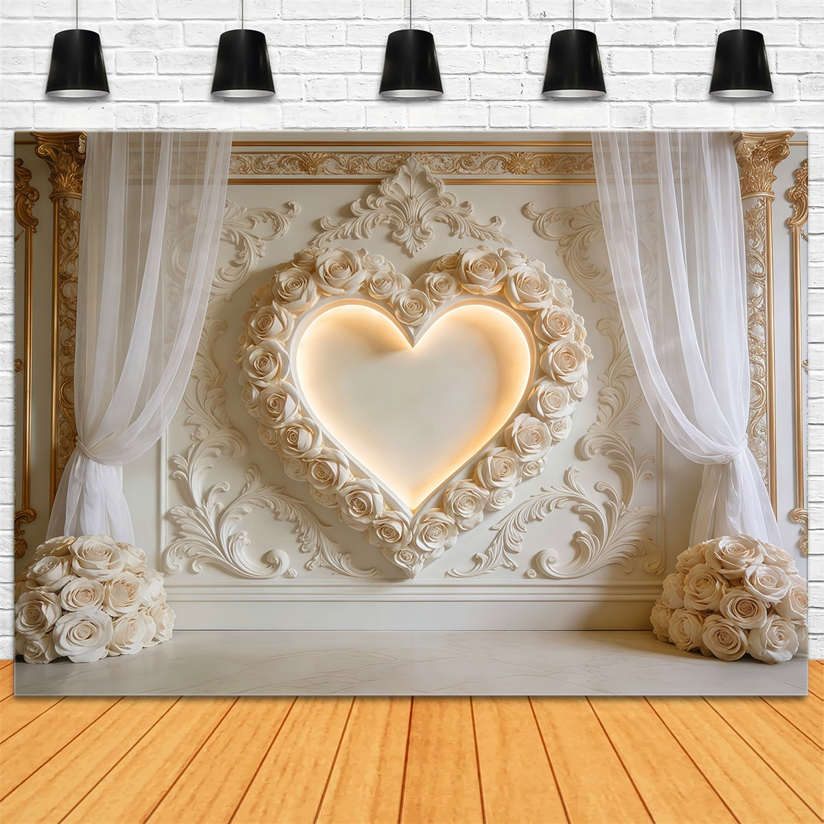 Herz-Hintergrund Elfenbeinfarbene Rosen Herz Wand Wohnzimmer Valentinstag-Hintergrund LXX512-143