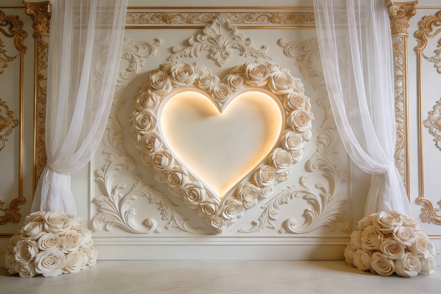 Herz-Hintergrund Elfenbeinfarbene Rosen Herz Wand Wohnzimmer Valentinstag-Hintergrund LXX512-143
