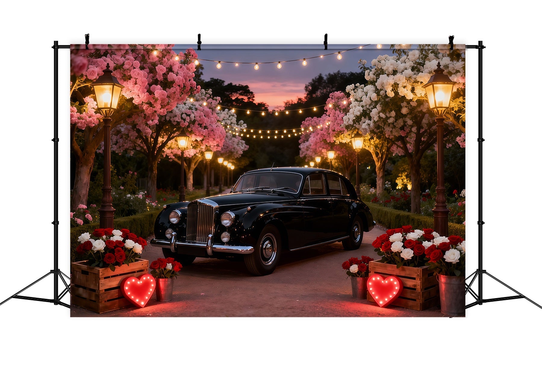 Valentinstag-Hintergrund Blüte Vintage-Truck Romantik Rote Rosen Hintergrund LXX512-151