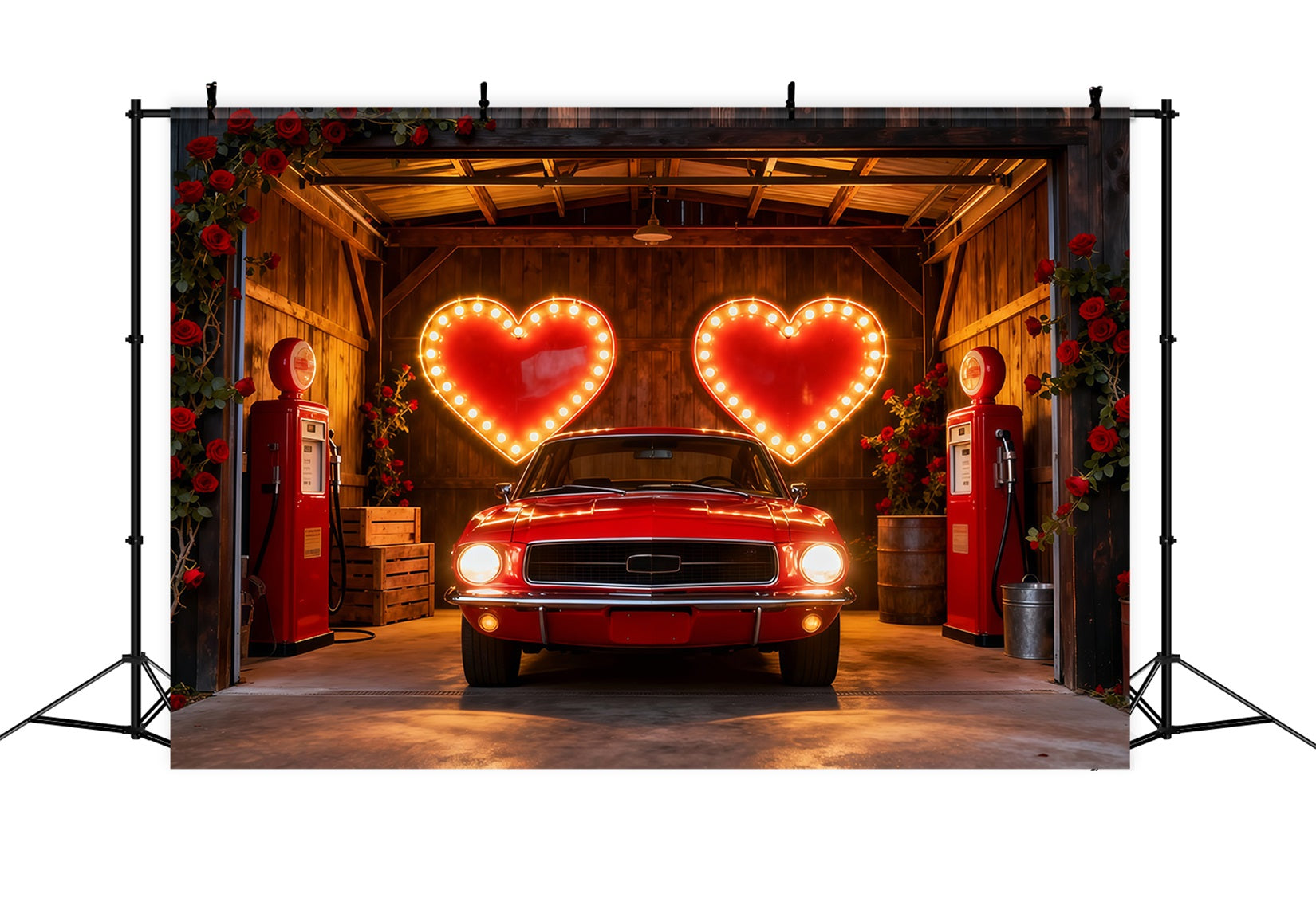 90er-Jahre-Valentinstag-Hintergrund Neonherz Garage Romantik Herz-Hintergrund LXX512-152