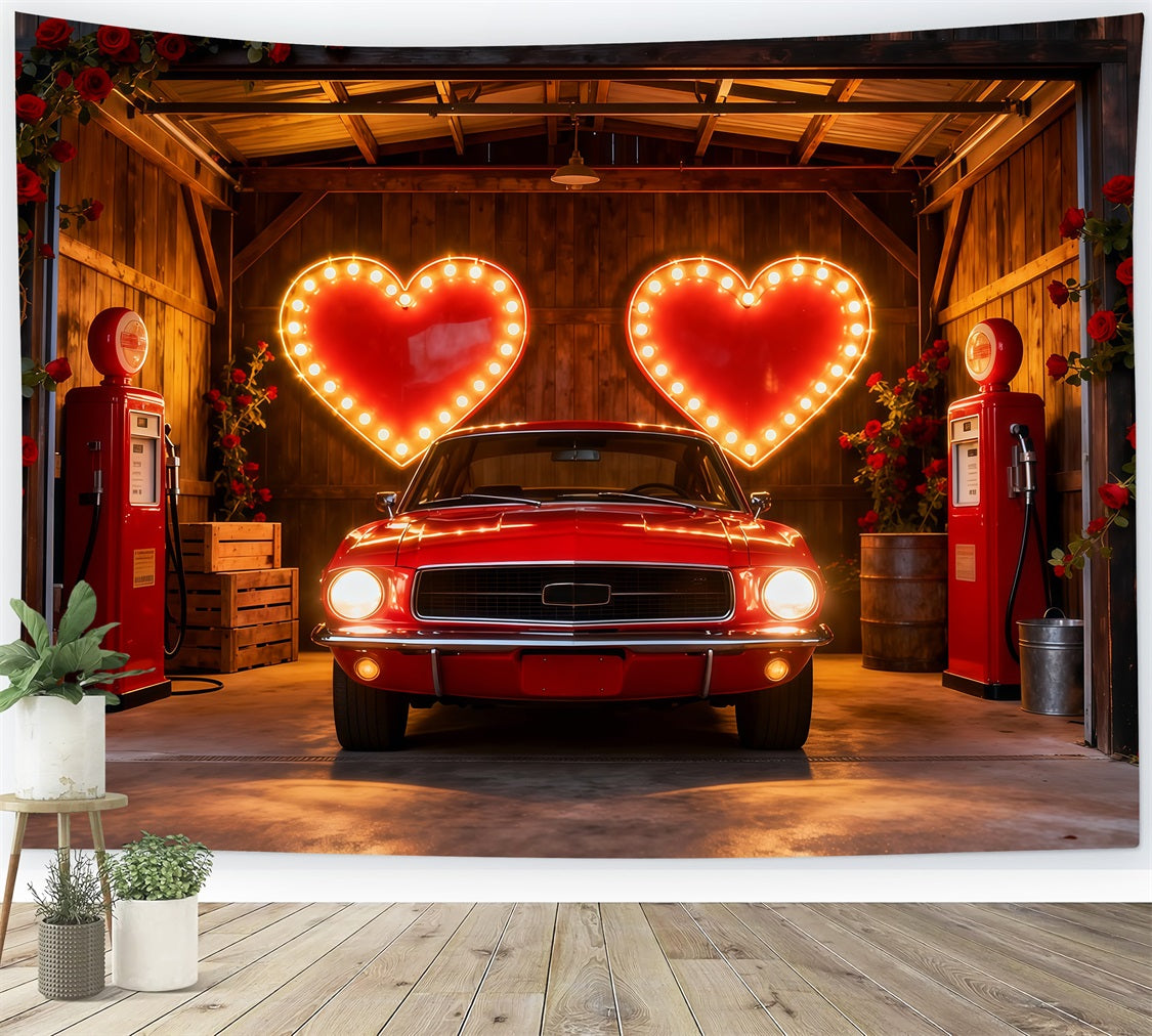 90er-Jahre-Valentinstag-Hintergrund Neonherz Garage Romantik Herz-Hintergrund LXX512-152