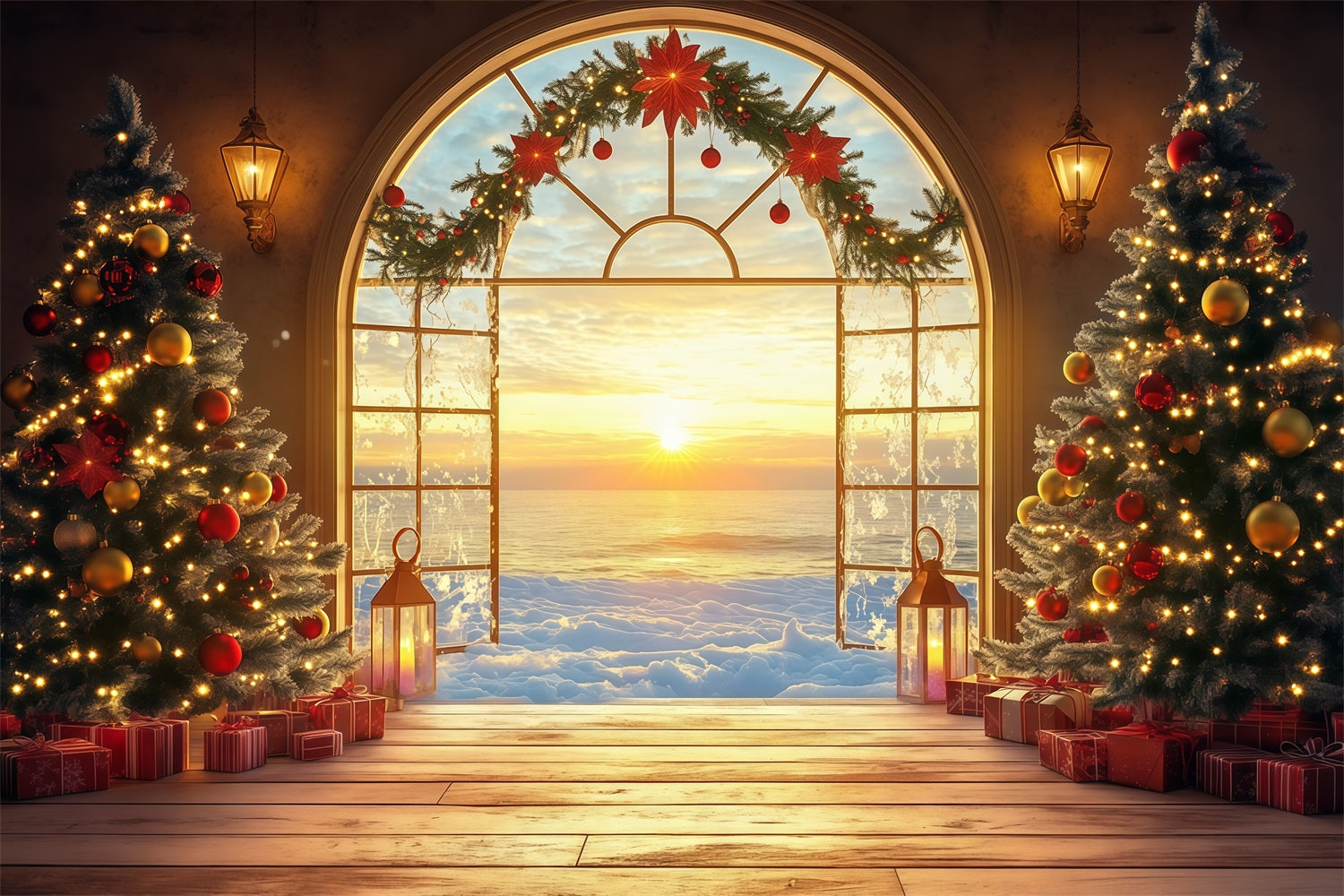 Neujahrs-Hintergründe Festlicher Weihnachts-Sonnenaufgang Happy New Year-Hintergrund LXX512-16