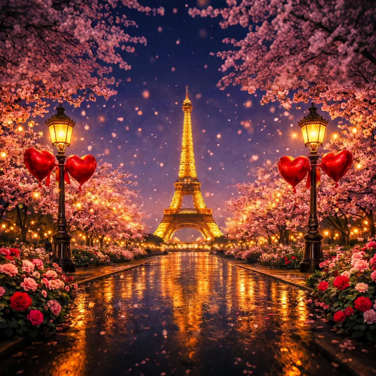 Glitzernder Valentinstag-Hintergrund Paris Eiffelturm Liebesnacht Herz-Hintergrund LXX512-171