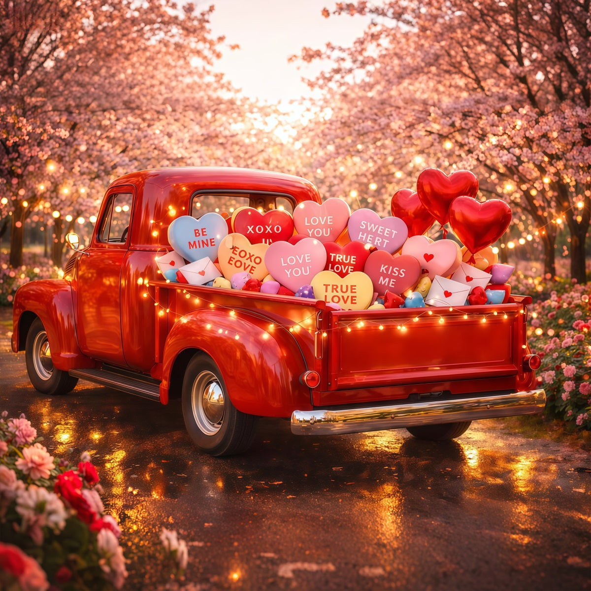 Valentinstag-Hintergründe Vintage Liebes-LKW Süßigkeiten Süßigkeiten-Herzen-Hintergrund LXX512-172