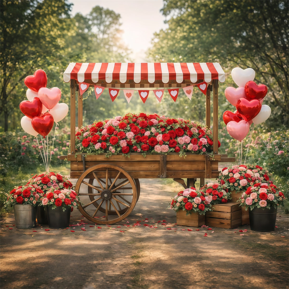 Herzballon Hintergrund Rustikaler Rosenwagen Herzen Valentinstag Hintergrund Ideen LXX512-174