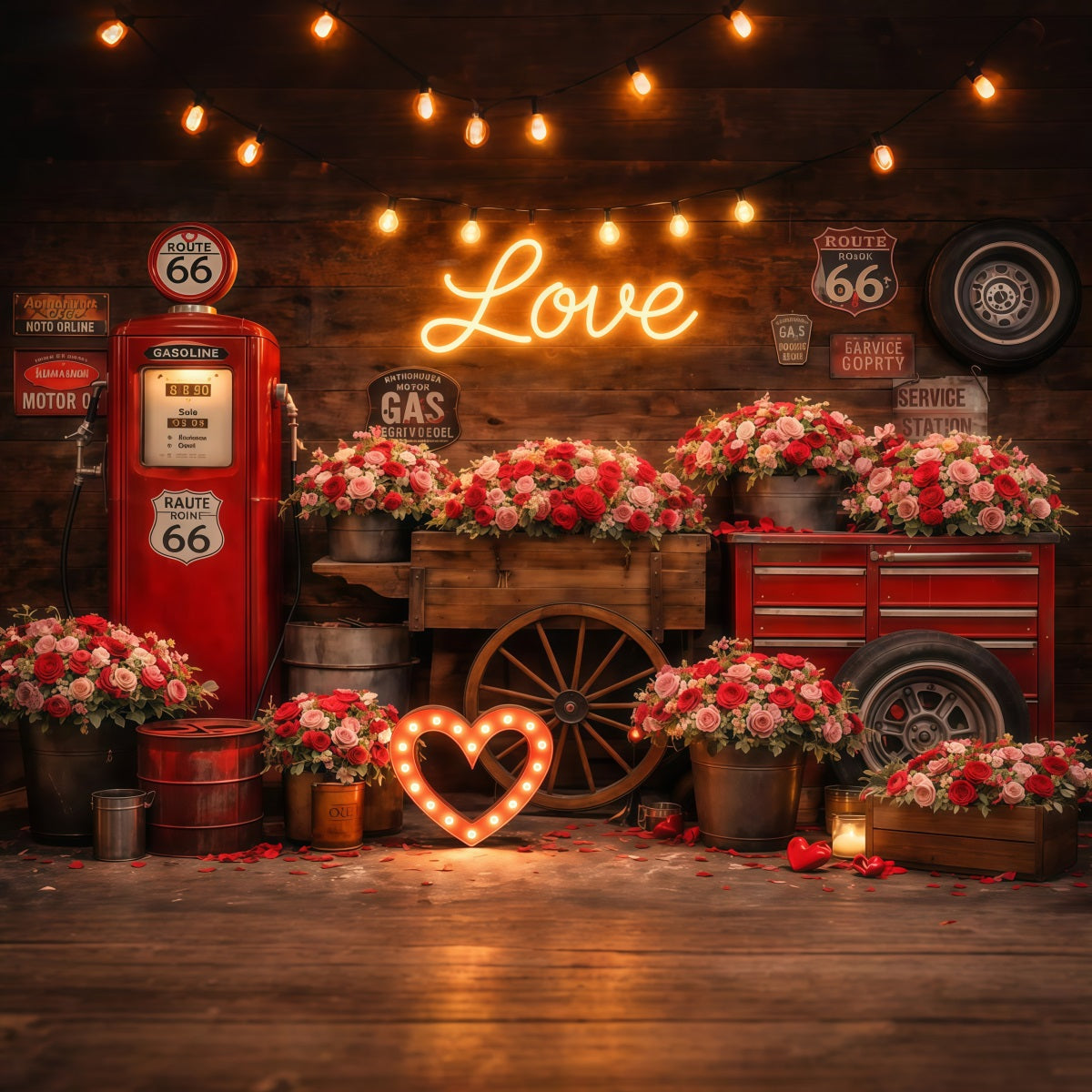 Valentinstag-Fotokulisse Vintage-Liebe-Garage Rosen-Liebe-Kulissen LXX512-176