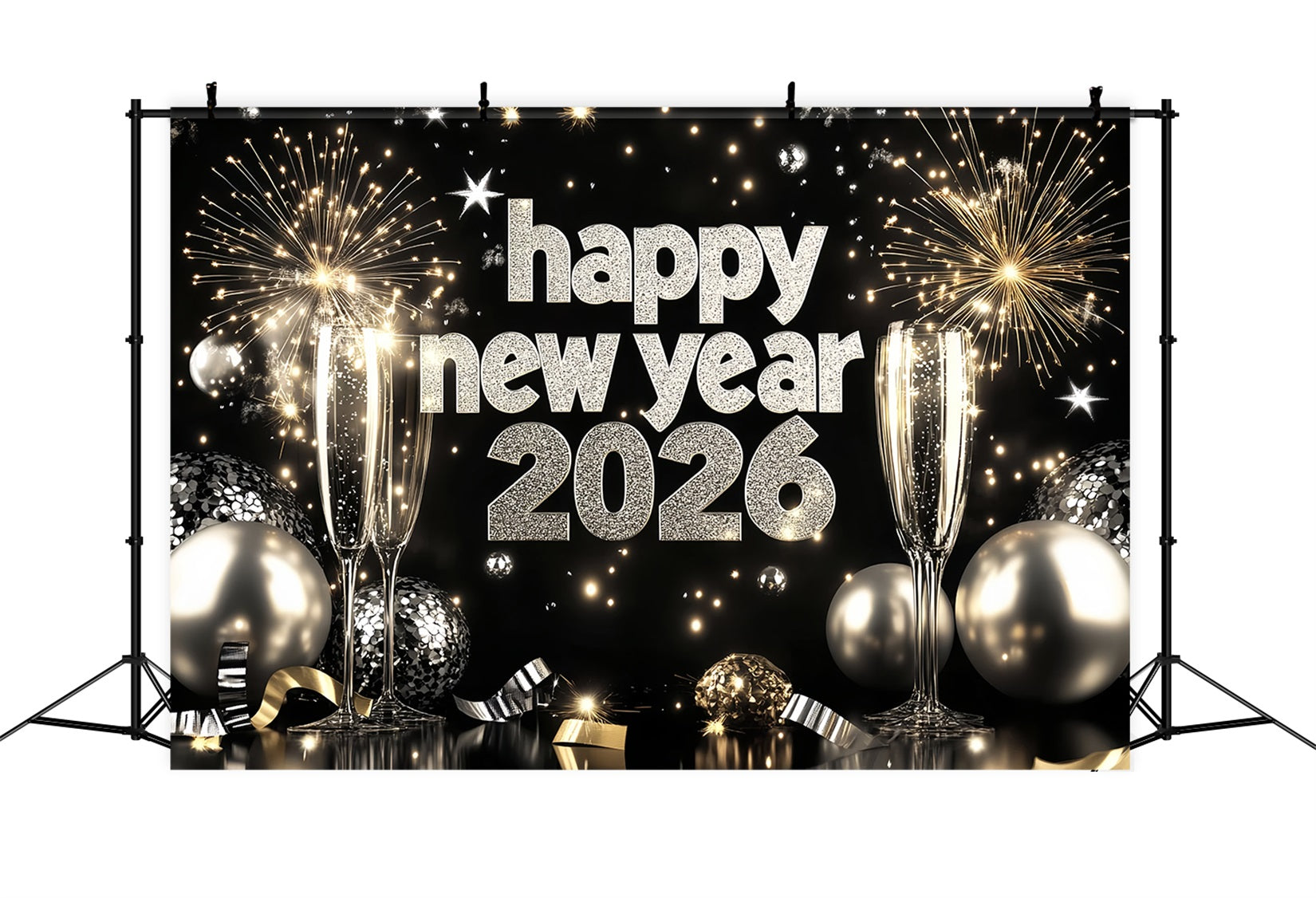 Neujahrshintergrund 2026 Silber Champagner Feuerwerk Frohes Neues Jahr Hintergrund LXX512-19