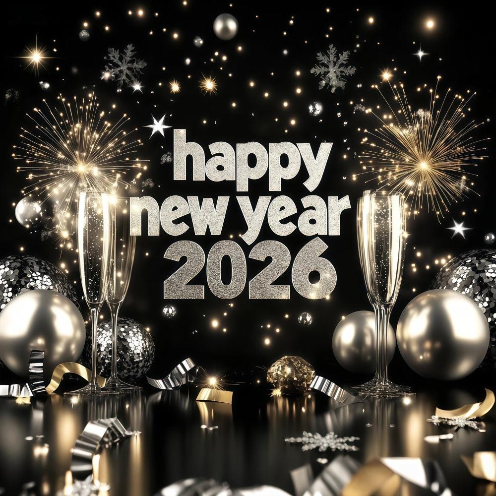 Neujahrshintergrund 2026 Silber Champagner Feuerwerk Frohes Neues Jahr Hintergrund LXX512-19